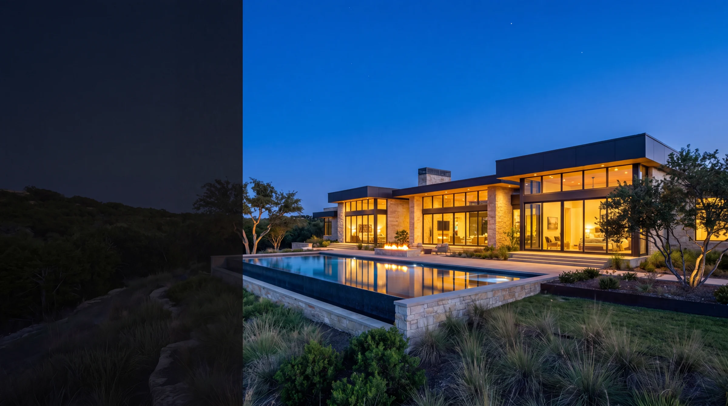 Luxury Texas estate at twilight